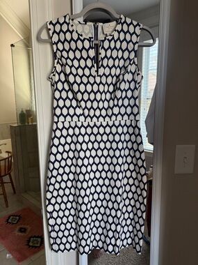 kate spade Navy and White Sleeveless Patterned Fit-and-Flare Dress